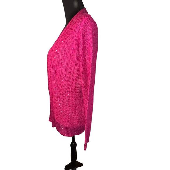 Metaphor Women’s Size XL Festive Fuchsia Sequin Open Knit Y2K Cardigan Sweater - Picture 4 of 7